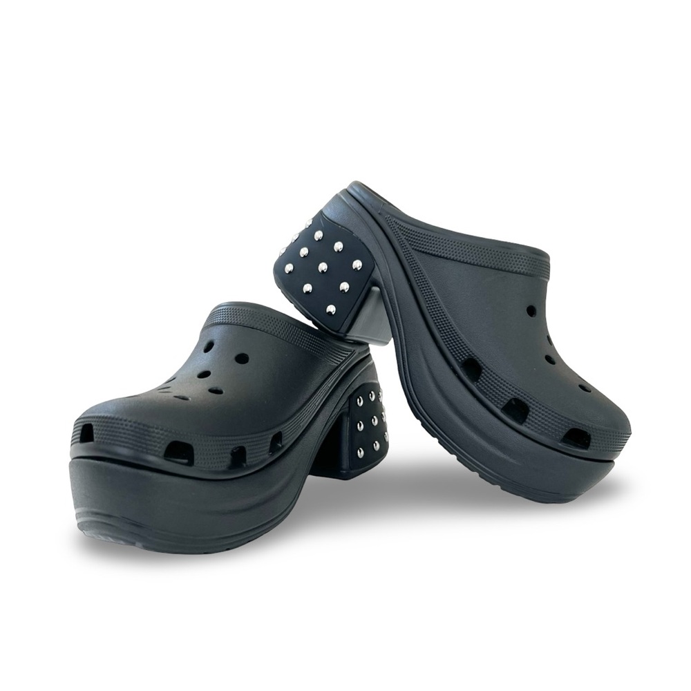 NEW Crocs Siren Platform Studded Heel Clog Black/Silver Women 14 / Men 12